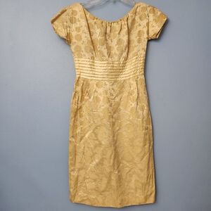 Gold Vintage Embroidered Homemade Silky Dress